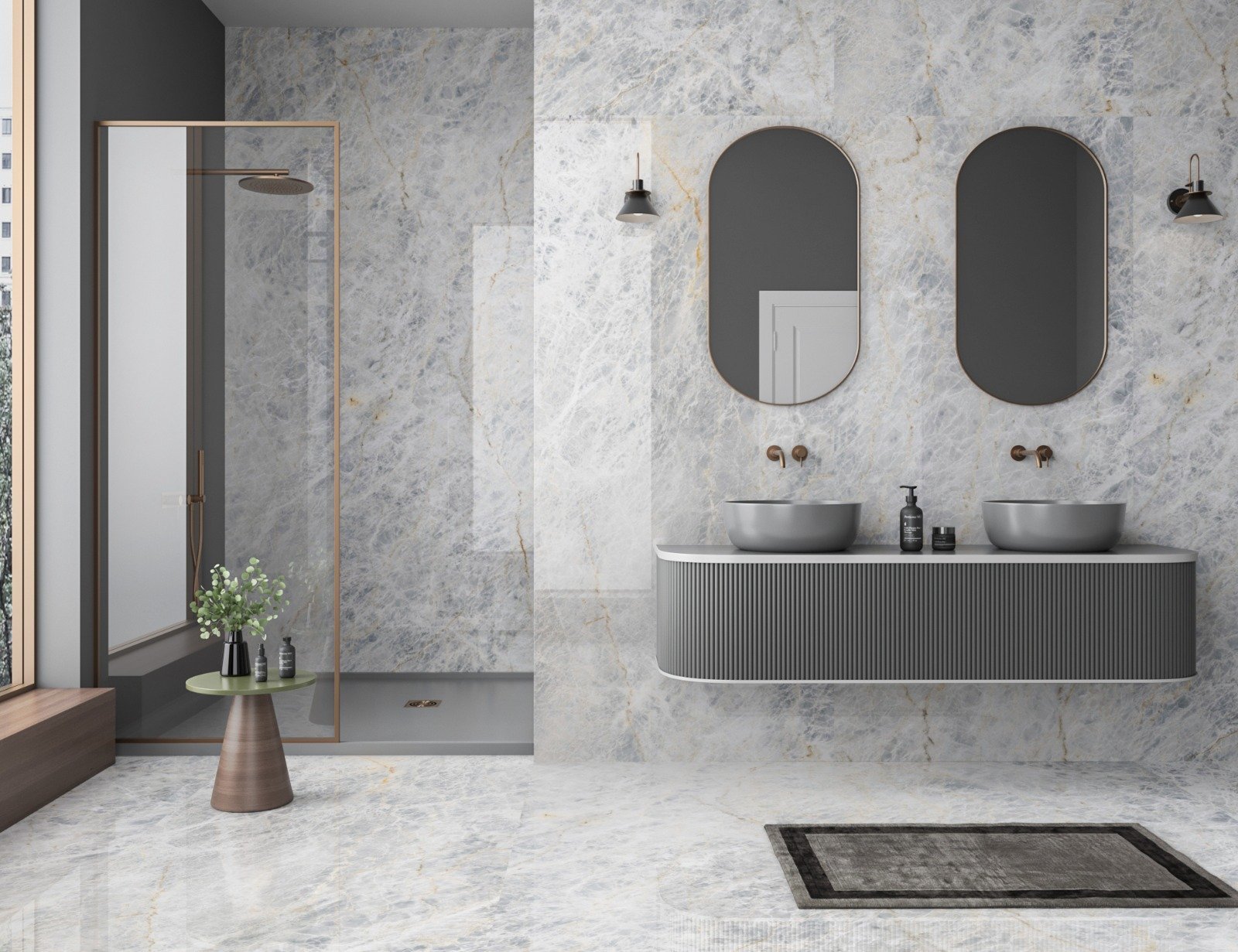 Bathroom with Luxurious Porcelain Tile Flooring from Lioli Ceramica